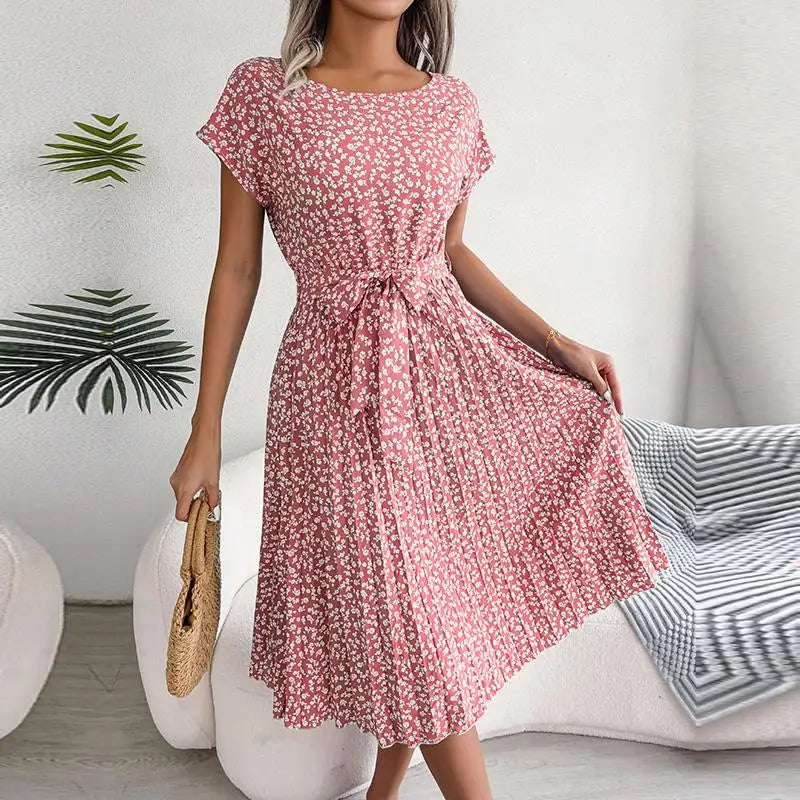 VALORIA | Women’s floral pleated A-line maxi dress designed for timeless elegance and effortless style