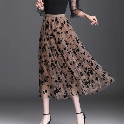 VALORIA | Women’s floral tulle midi skirt