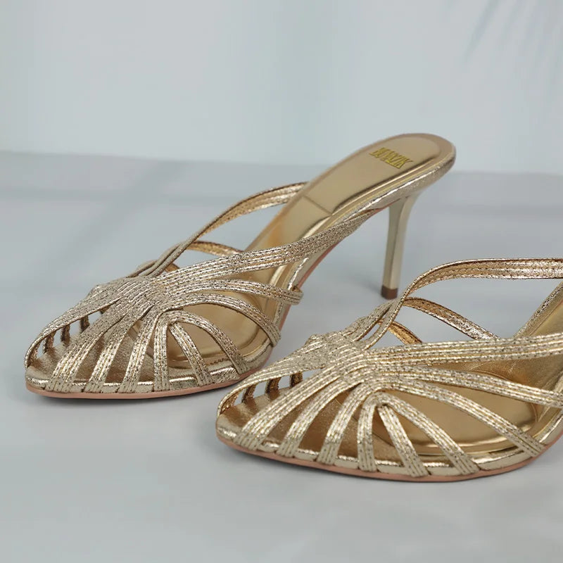 VALORIA | Women’s glamorous gold strap heels open toe design