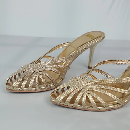 VALORIA | Women’s glamorous gold strap heels open toe design