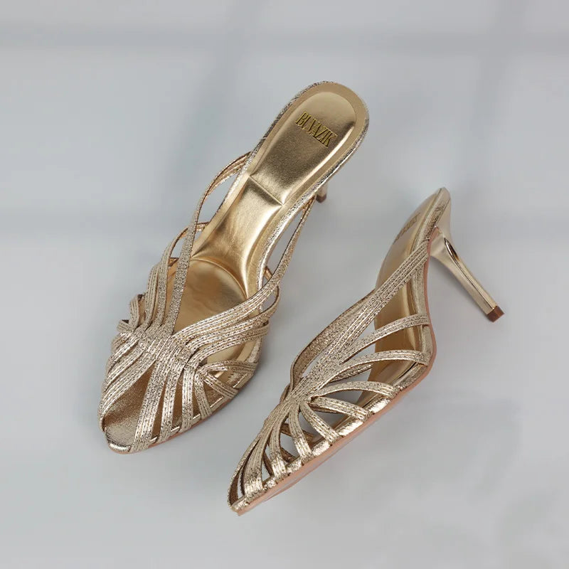 VALORIA | Women’s gold strap heels elegant evening design