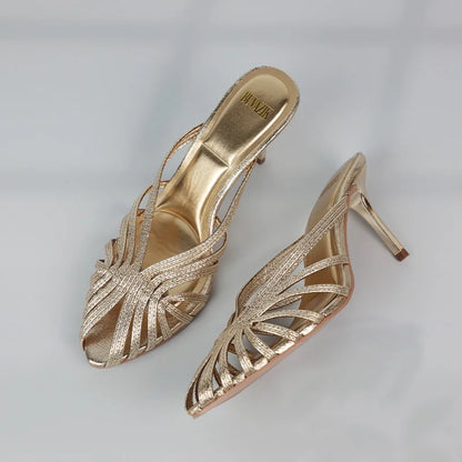 VALORIA | Women’s gold strap heels elegant evening design