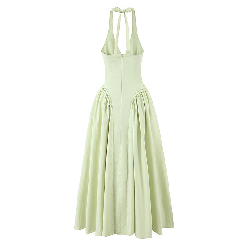 VALORIA | Women’s halter A-line midi dress perfect for garden parties, resort wear and date nights