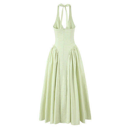 VALORIA | Women’s halter A-line midi dress perfect for garden parties, resort wear and date nights