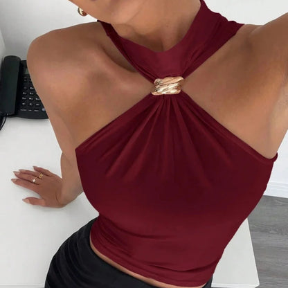 VALORIA | Women’s halter crop tank top combining contemporary elegance, comfort 