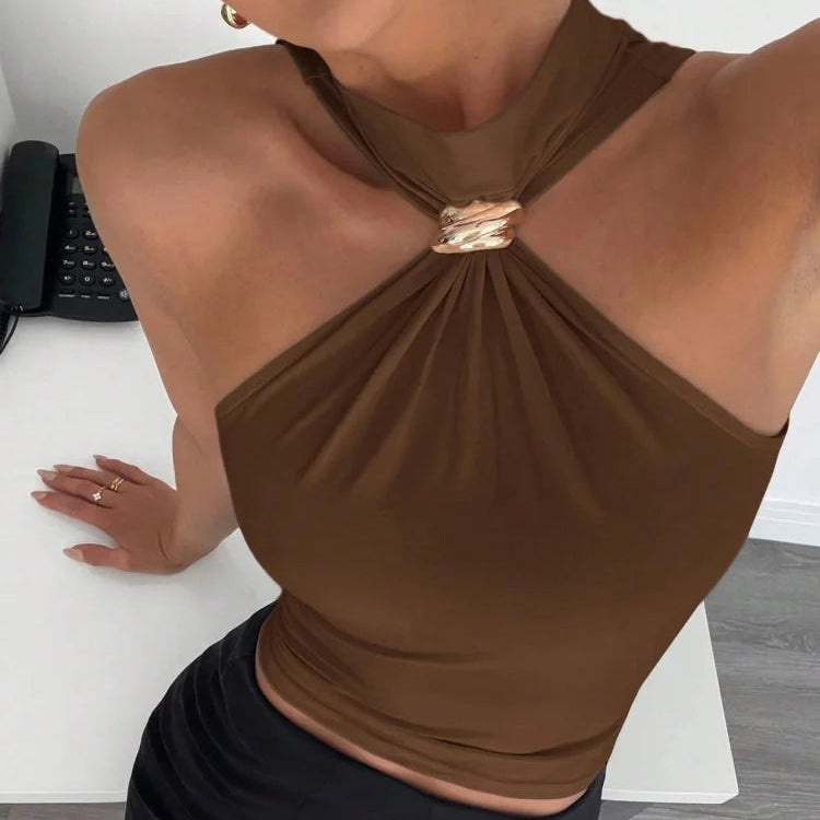 VALORIA | Women’s halter crop tank top combining contemporary elegance, comfort and everyday versatility