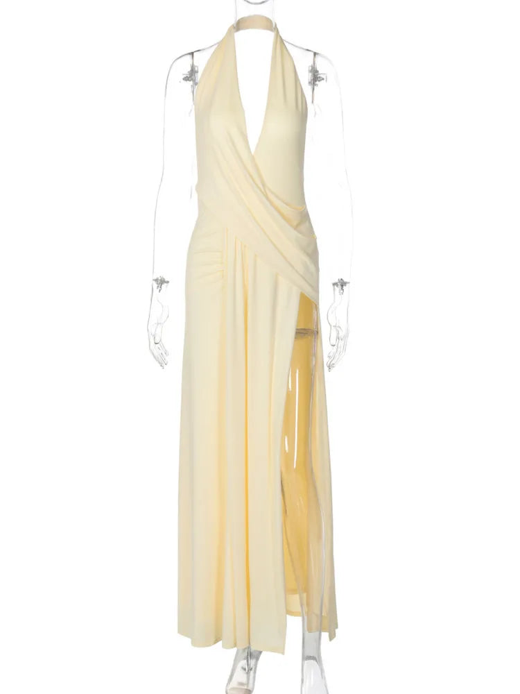 VALORIA | Women’s halter split maxi dress designed for timeless elegance and modern style