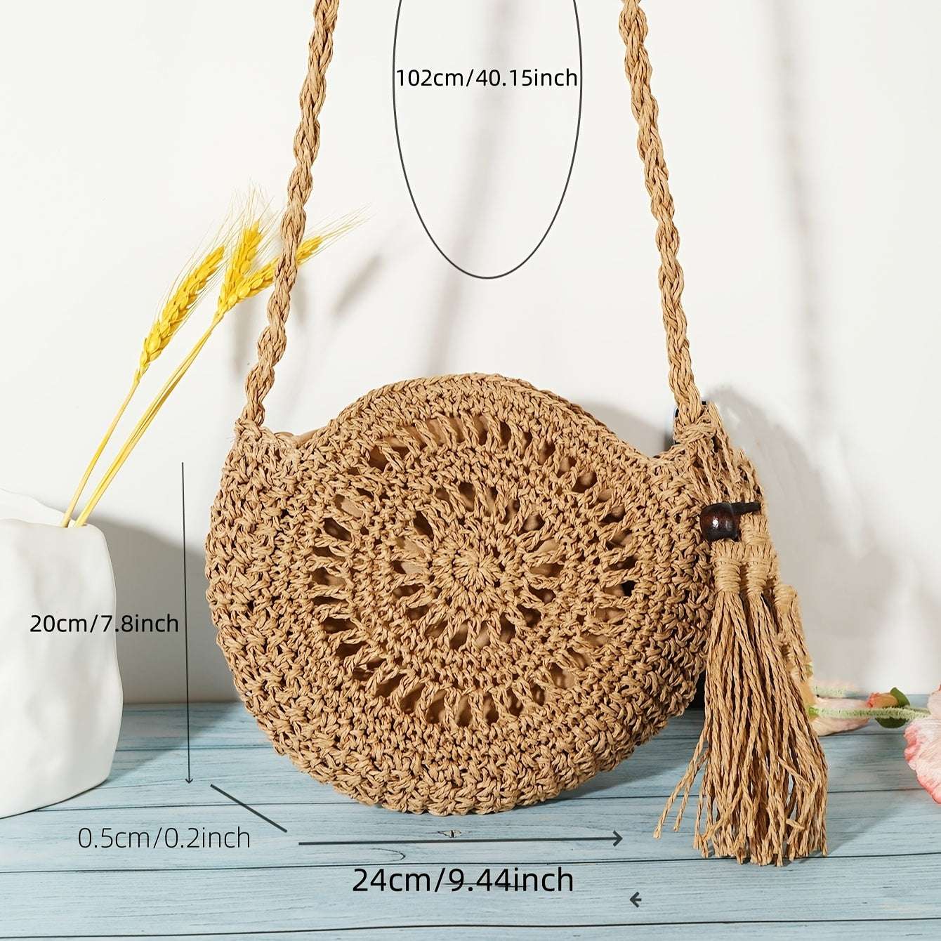 VALORIA | Women’s lightweight round straw crossbody bag casual wear