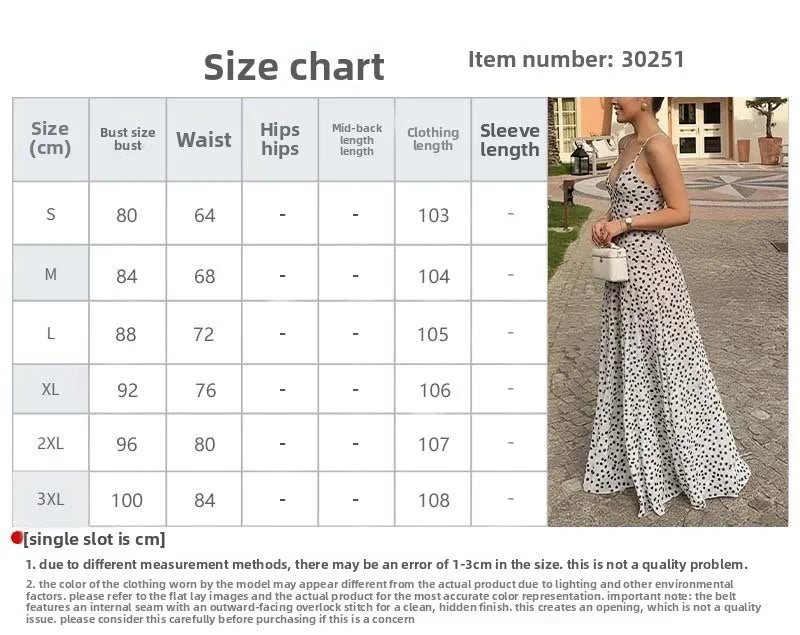 A size chart table for a women's sleeveless dress, alongside a model wearing the dress. 
