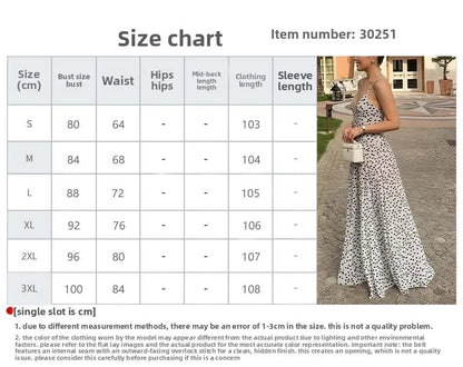 A size chart table for a women's sleeveless dress, alongside a model wearing the dress. 