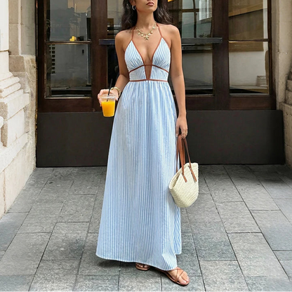 VALORIA | Women’s lightweight striped long dress pairing effortlessly with sandals and heels