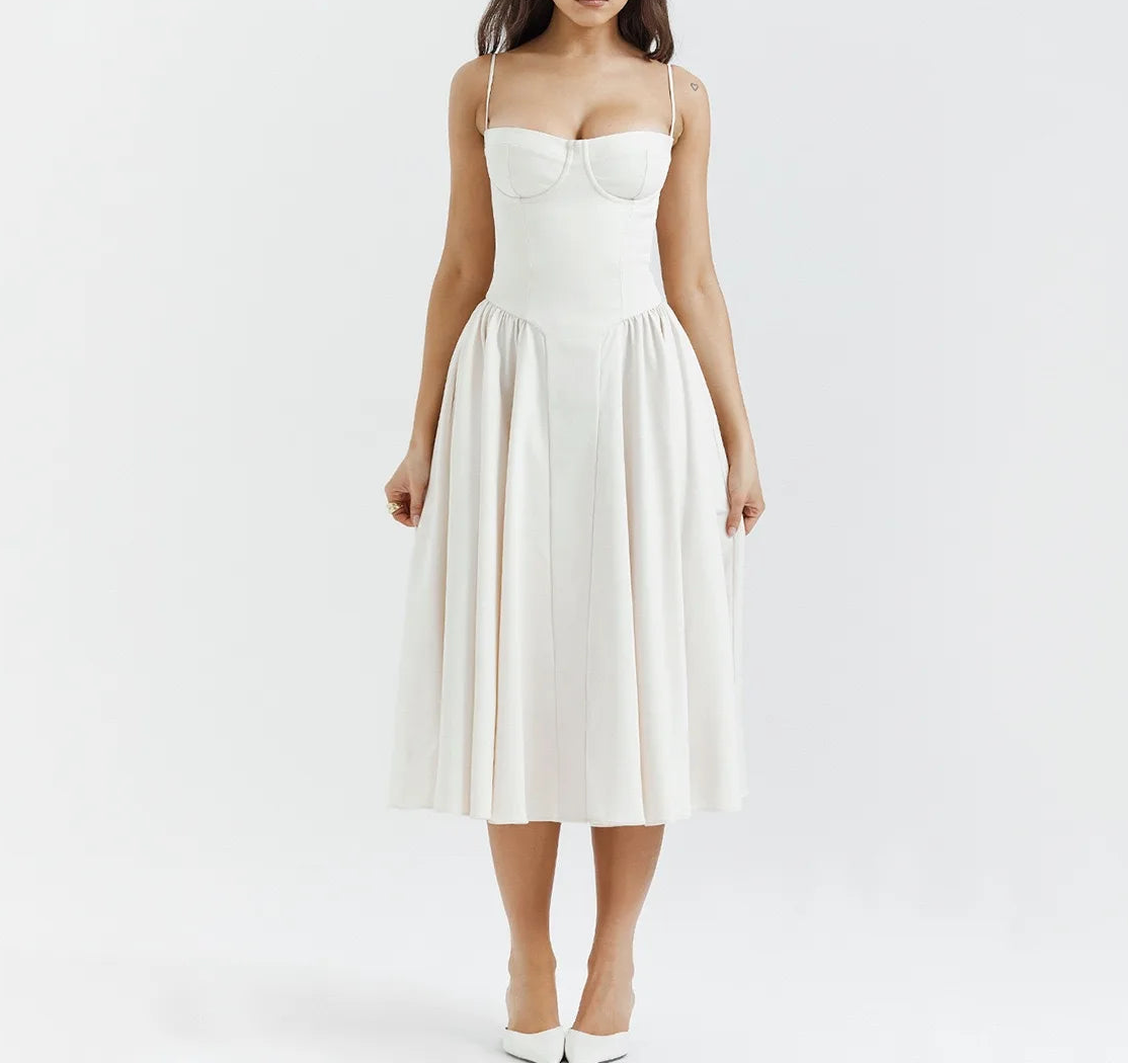 VALORIA | Women’s luxurious corset pleated midi dress combining comfort, elegance and modern fashion