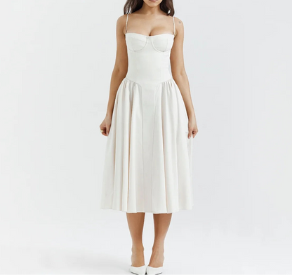 VALORIA | Women’s luxurious corset pleated midi dress combining comfort, elegance and modern fashion