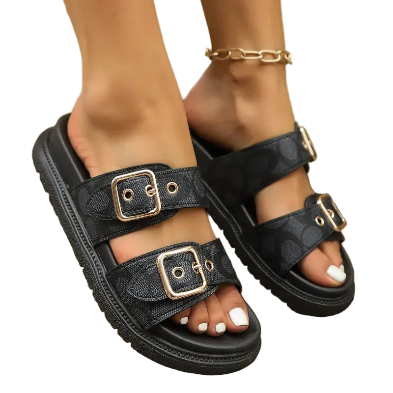 VALORIA | Women’s modern buckle platform slides trendy streetwear style