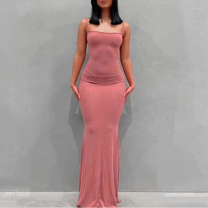 VALORIA | Women’s modern satin backless slip maxi dress minimalist elegance
