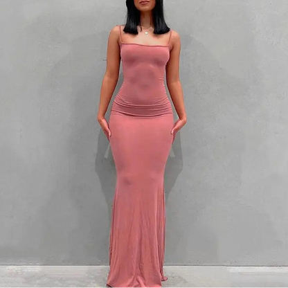 VALORIA | Women’s modern satin backless slip maxi dress minimalist elegance