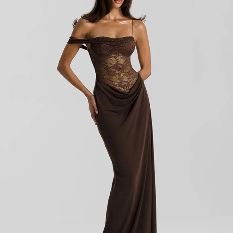 VALORIA | Women’s one-shoulder lace maxi dress