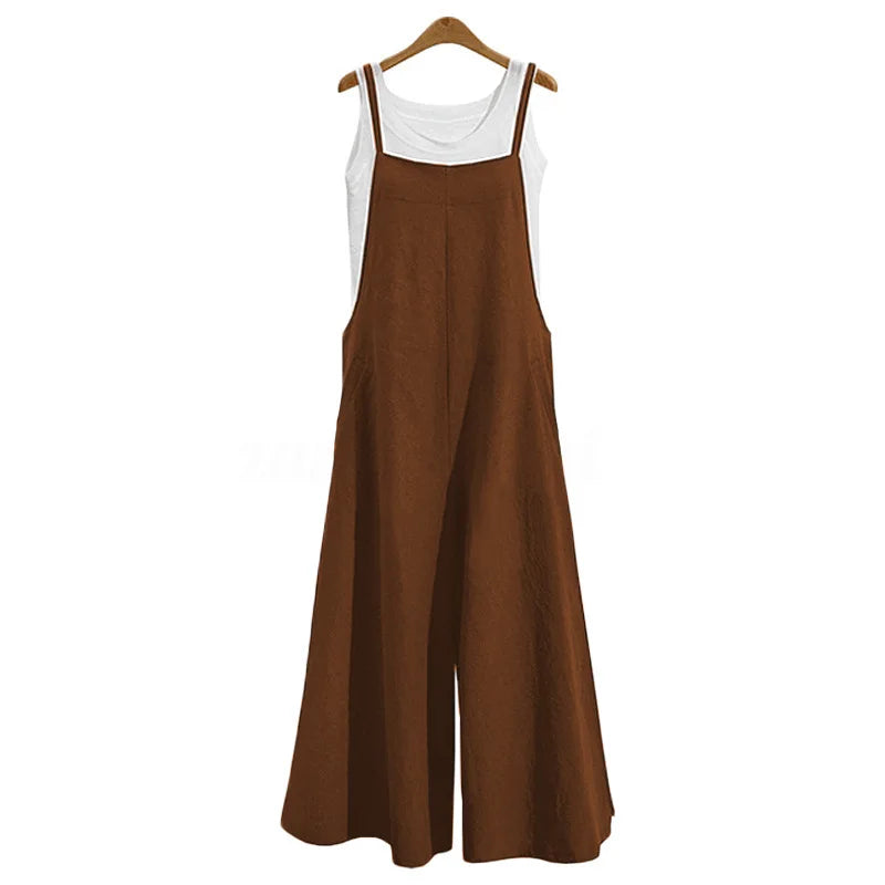 VALORIA | Women’s premium cotton linen wide leg jumpsuit for casual everyday outfits