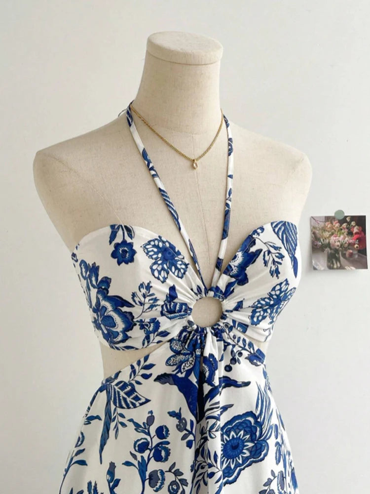 VALORIA | Women’s premium floral halter neck dress with vibrant botanical print