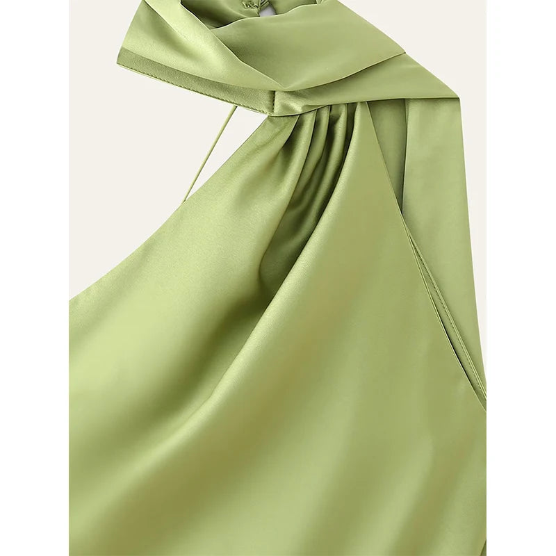 VALORIA | Women’s premium halter neck satin gown with flowing full-length 