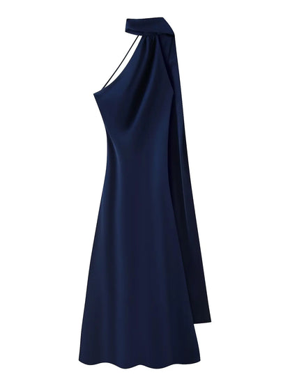 VALORIA | Women’s premium halter neck satin gown with flowing full-length silhouette