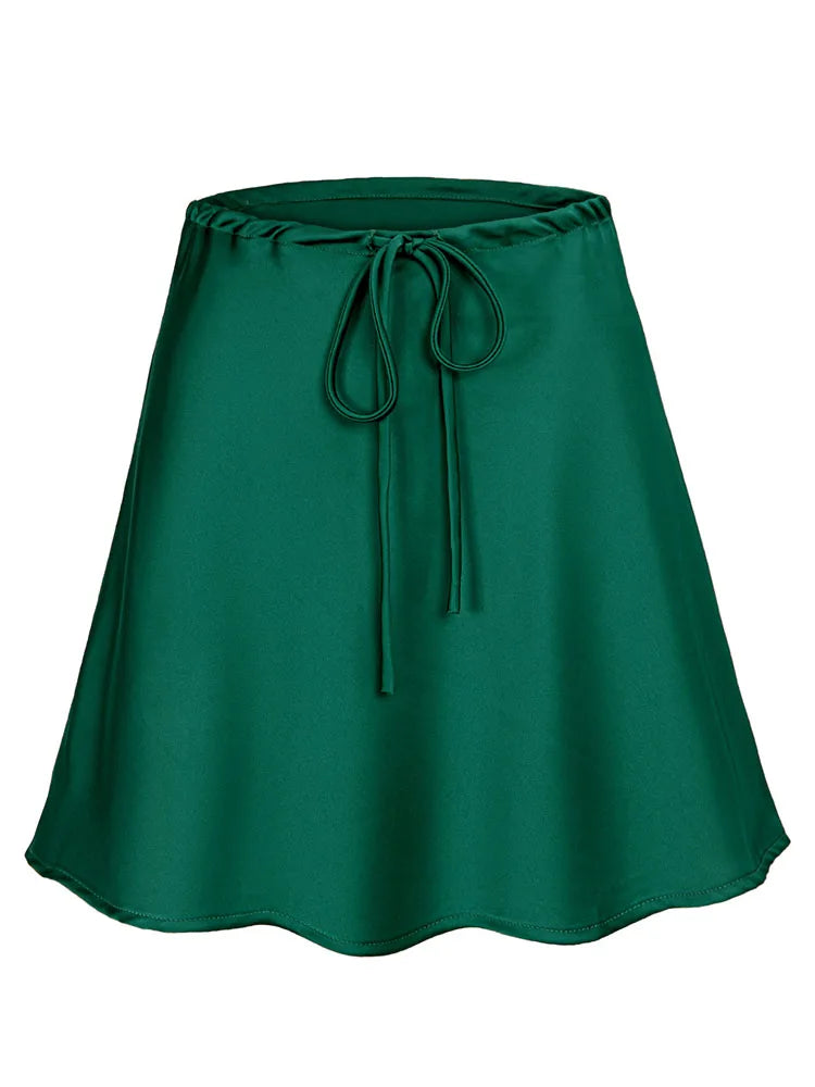 VALORIA | Women’s premium high-waist satin drawstring mini skirt with soft silky finish