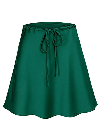 VALORIA | Women’s premium high-waist satin drawstring mini skirt with soft silky finish