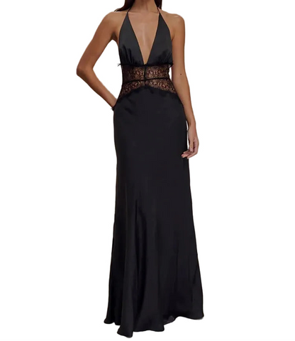 VALORIA | Women’s premium lace halter maxi dress featuring delicate lace detailing
