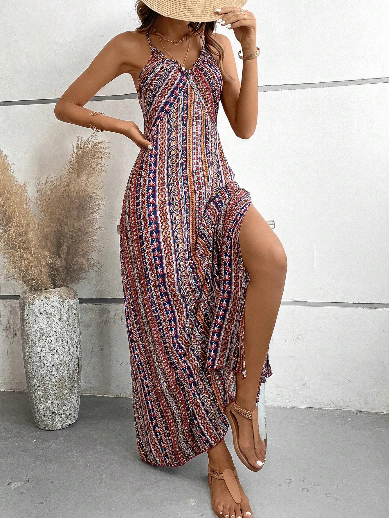 VALORIA | Women’s premium printed maxi dress featuring vibrant ethnic-inspired patterns