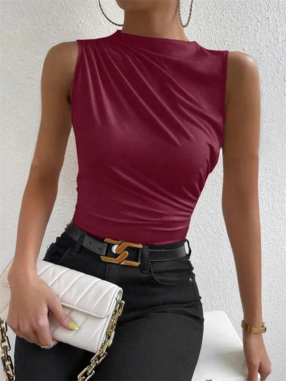 VALORIA | Women’s premium ruched mock neck sleeveless top for business casual 