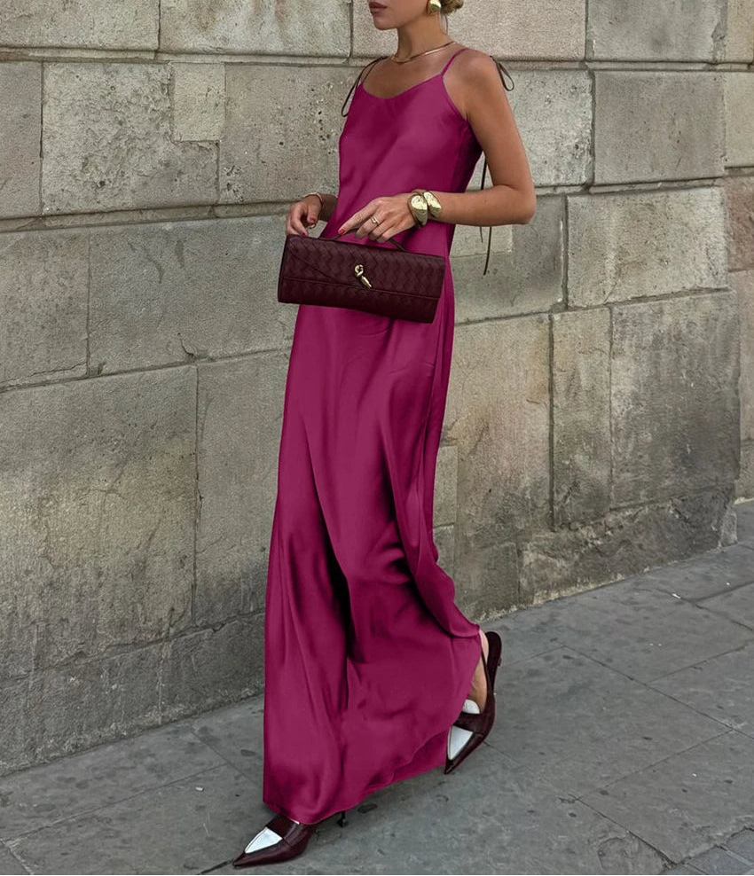 VALORIA | Women’s premium satin backless maxi dress with flattering feminine silhouette