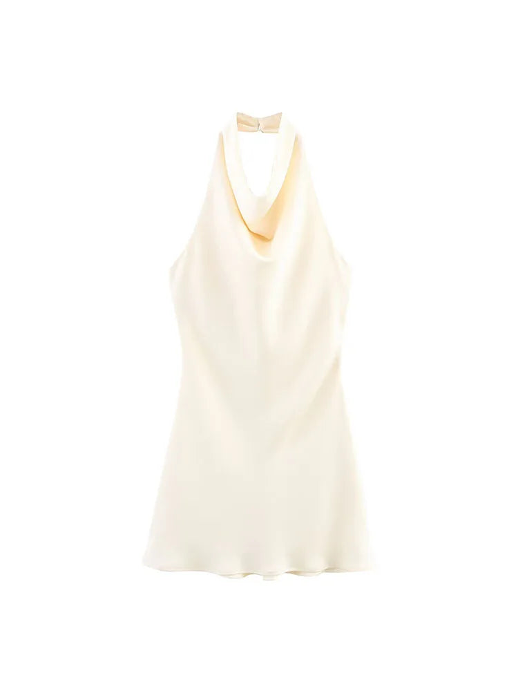 VALORIA | Women’s premium satin halter mini dress with flattering feminine silhouette