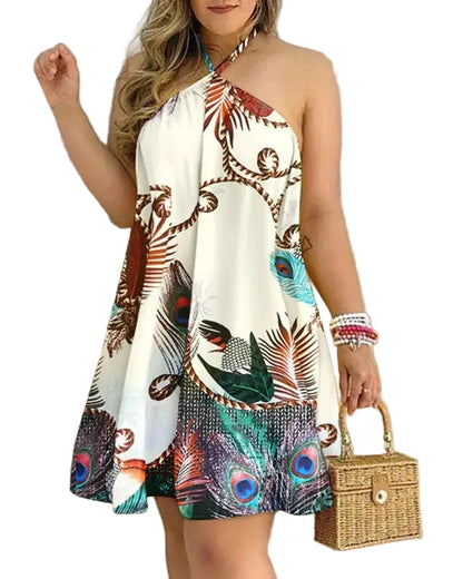 VALORIA | Women’s premium tropical leaf print halter mini dress with flattering silhouette