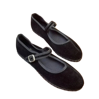 VALORIA | Women’s premium velvet Mary Jane flats timeless strap detail