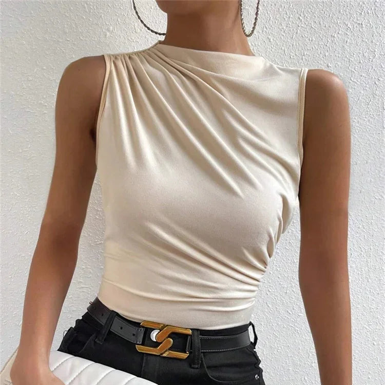 VALORIA | Women’s ruched mock neck sleeveless top