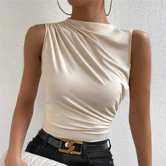 VALORIA | Women’s ruched mock neck sleeveless top