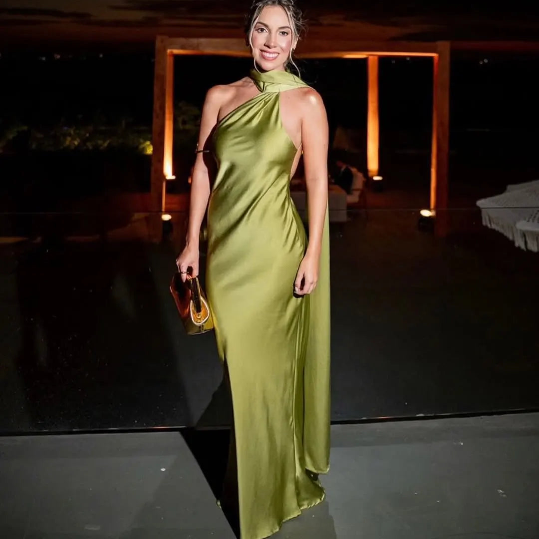 VALORIA | Women’s satin halter backless maxi dress