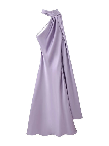 VALORIA | Women’s satin halter backless maxi dress blending modern glamour, comfort and refined style
