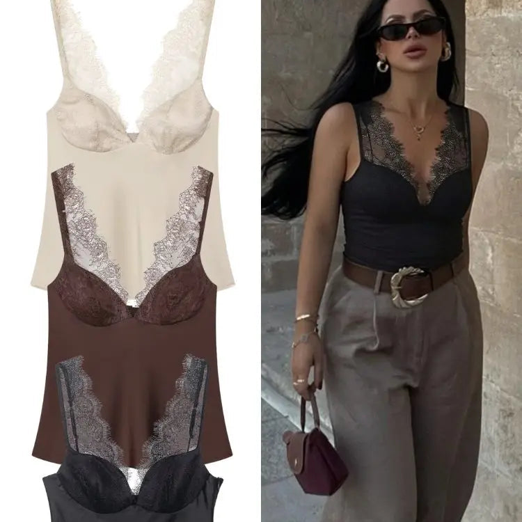 VALORIA | Women’s satin lace V-neck blouse