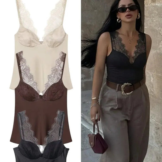 VALORIA | Women’s satin lace V-neck blouse