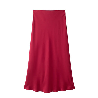 VALORIA | Women’s  satin midi skirt designed for modern elegance and versatile styling