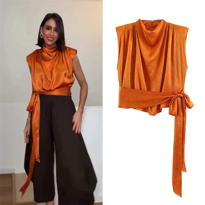 VALORIA | Women’s satin ribbon sleeveless top