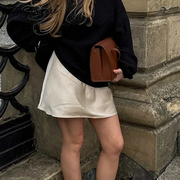 VALORIA | Women’s silky satin mini skirt with drawstring side detail and flattering fit