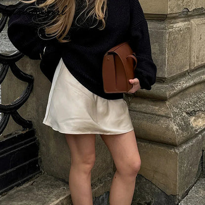 VALORIA | Women’s silky satin mini skirt with drawstring side detail and flattering fit