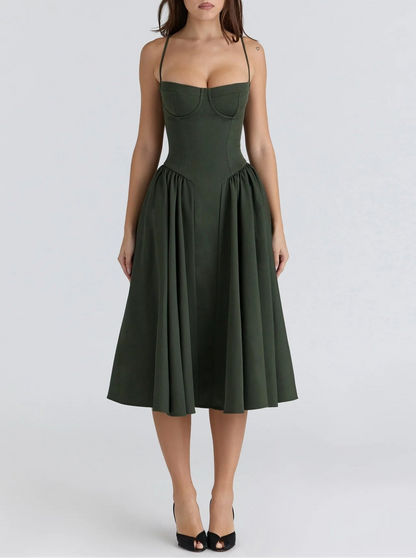 VALORIA | Women’s sophisticated pleated midi dress pairing beautifully with heels and elegant accessories