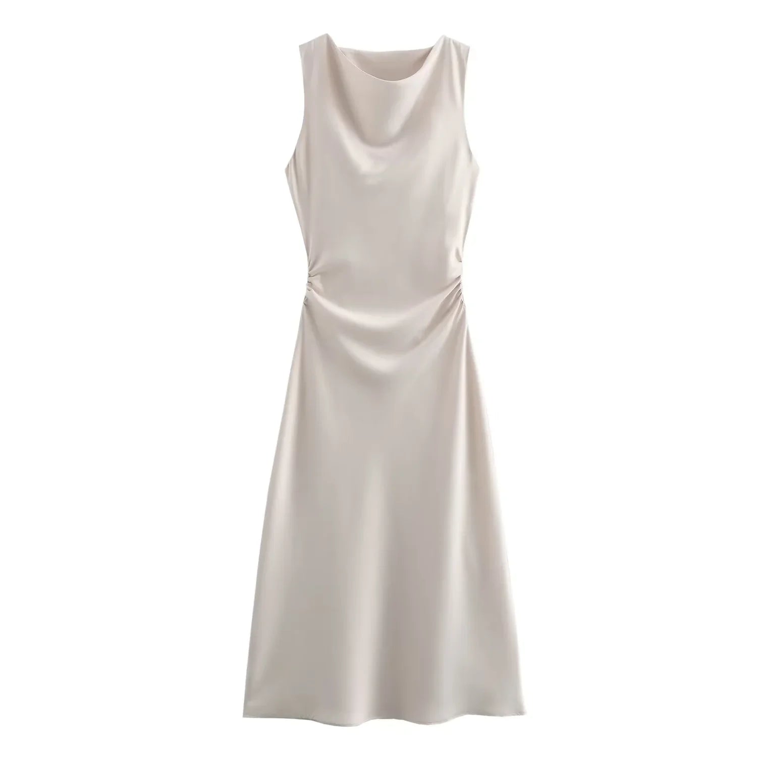 VALORIA | Women’s sophisticated satin midi evening dress pairing beautifully with heels and accessories