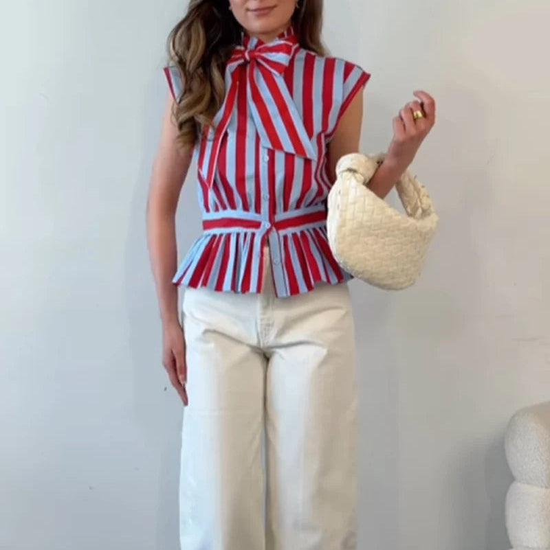 VALORIA | Women’s striped bow sleeveless shirt