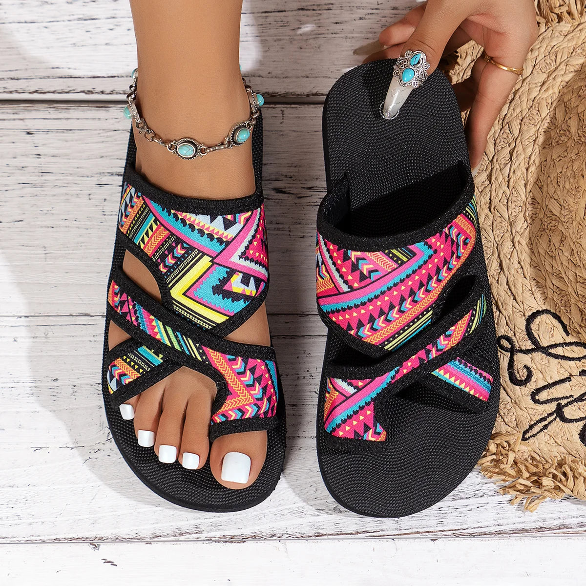 VALORIA | Women’s stylish ethnic slide sandals comfortable everyday wear