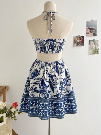 VALORIA | Women’s stylish floral halter neck dress for summer vacations and garden parties