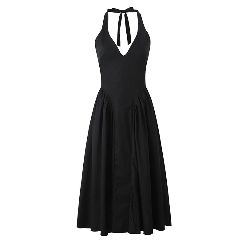 VALORIA | Women’s stylish halter A-line midi dress for summer parties and special occasions